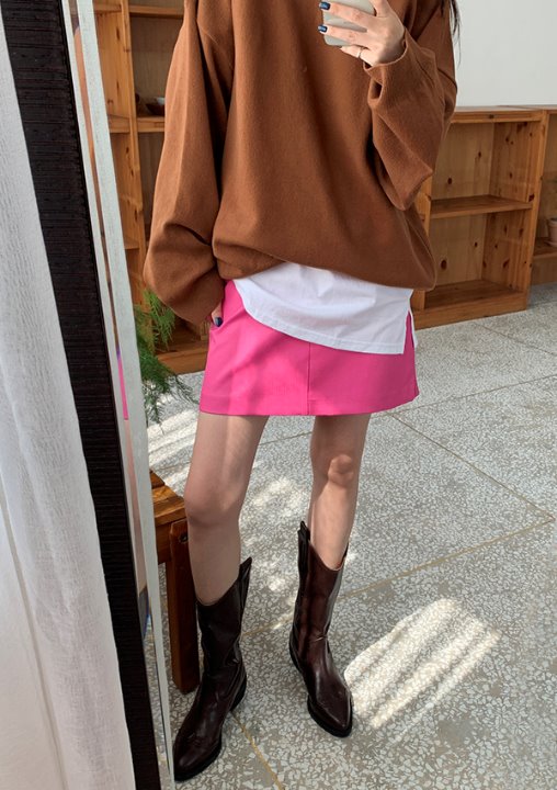 leather mini skirt (pink,black)