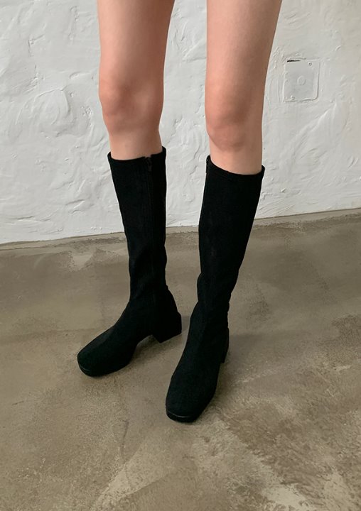 suede long boots (black)