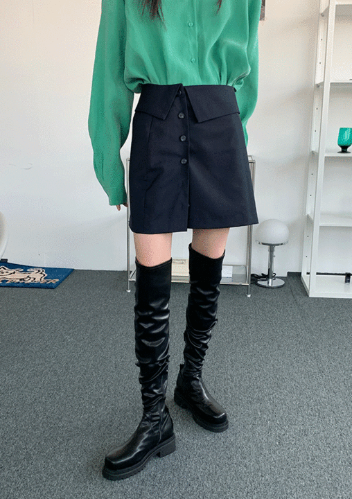 button mini skirt (gray,navy)