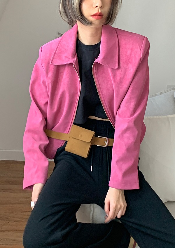 sable zip up jacket (pink,brown)