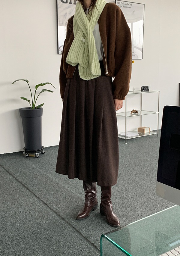 pintuck long skirt (brown,navy)