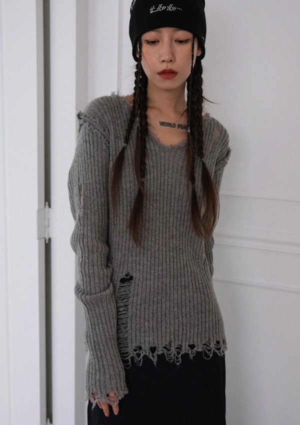 grunge v-neck knit (3color)*입고지연 순차적발송