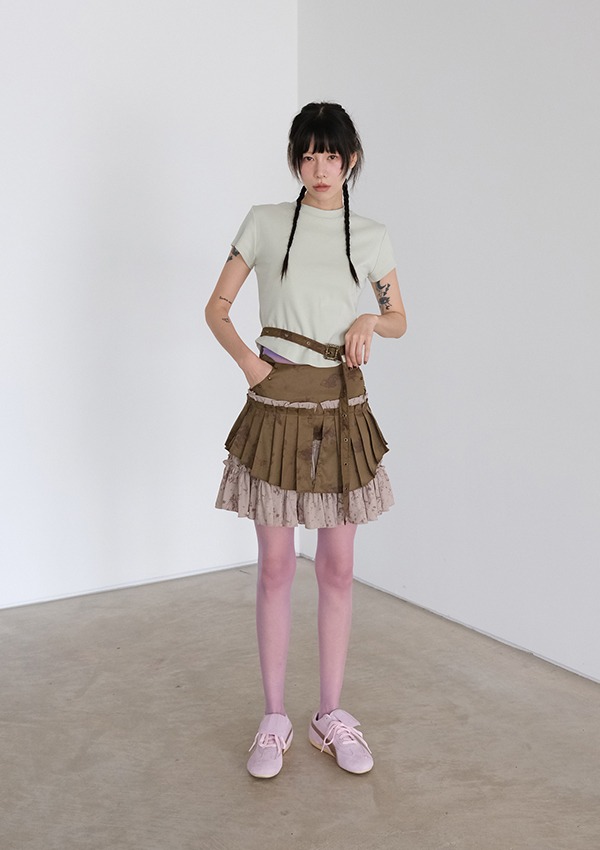 flare belt skirt (khaki)