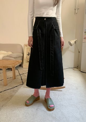 stitch open skirt (ivory,black)