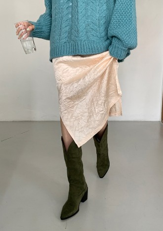 satin wrinkle skirt (4color)