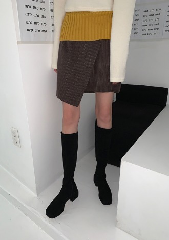 stripe wrap mini skirt (brown,dark-gray)