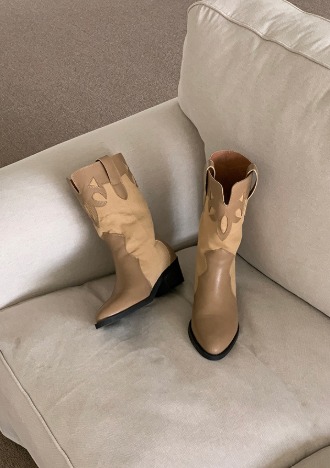 linen western boots (beige,black)